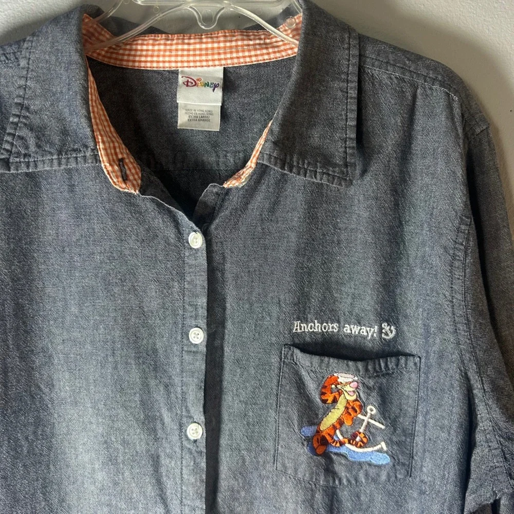 Disney Tigger Anchors Away Chambray Button Up Shirt Women's XL Nautical - Picture 1 of 7